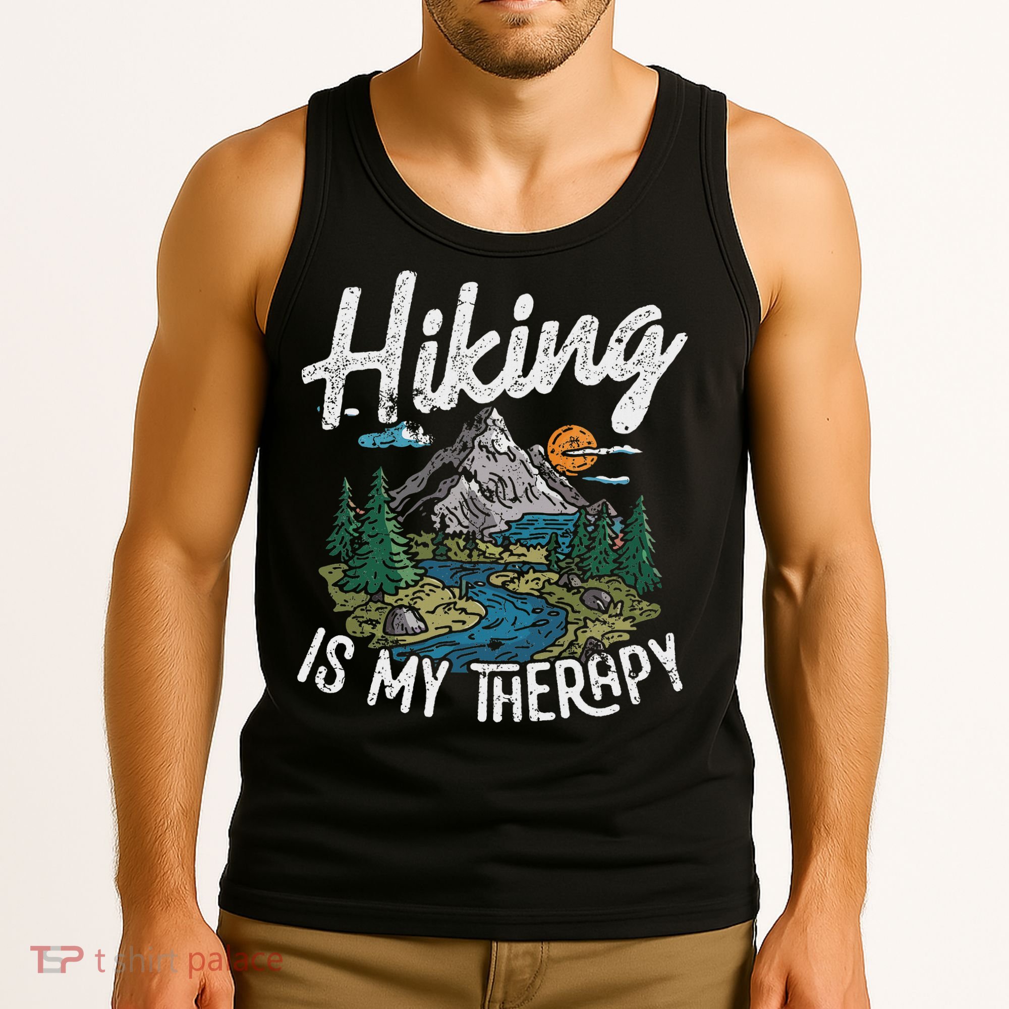 Funny Hiking Is My Therapy Outdoor Travel Mountains For Her Tank Top