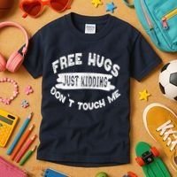 Free Hugs Justding Dont Touch Mes Sarcastic Funny Kids T-Shirt thumb 3