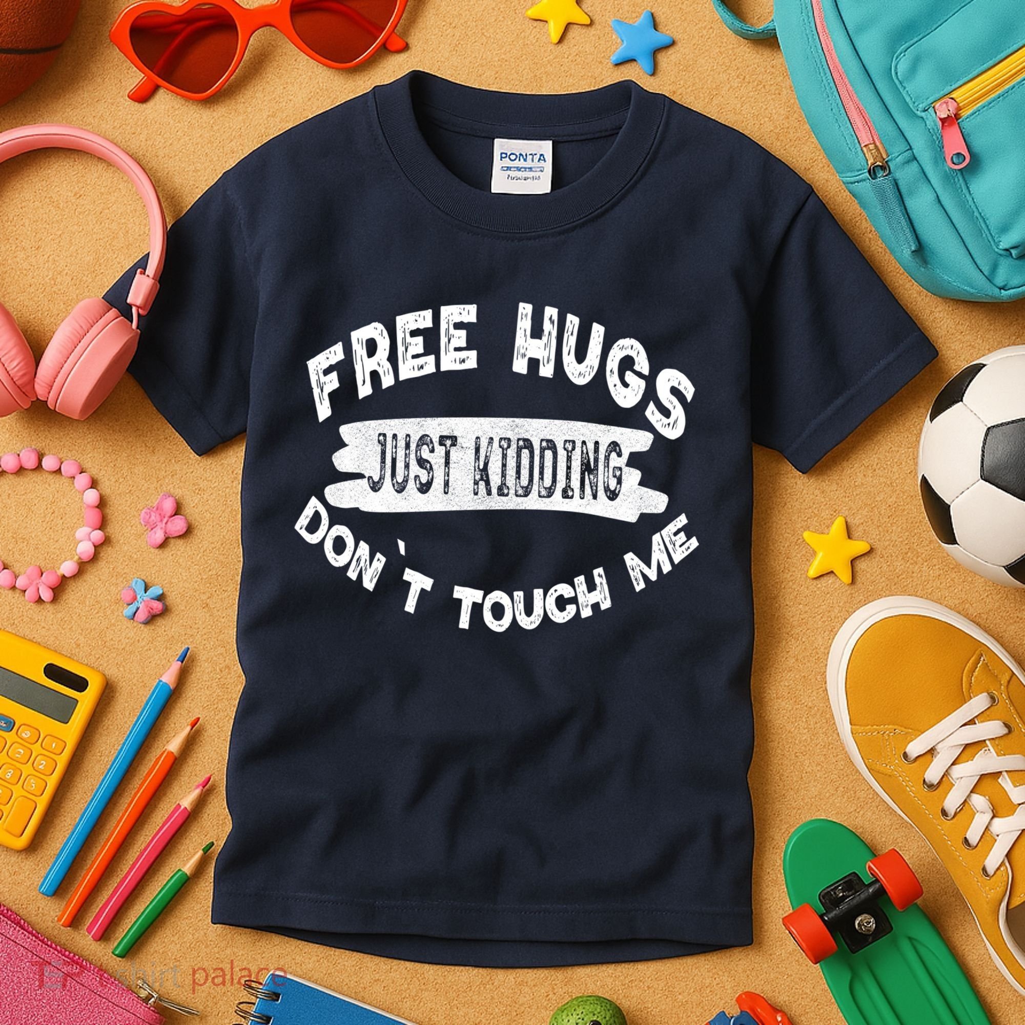 Free Hugs Justding Dont Touch Mes Sarcastic Funny Kids T-Shirt