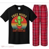 Free Hugs Just Kidding Dont Touch Me Humor Kids Plaid Pajama Set thumb 0
