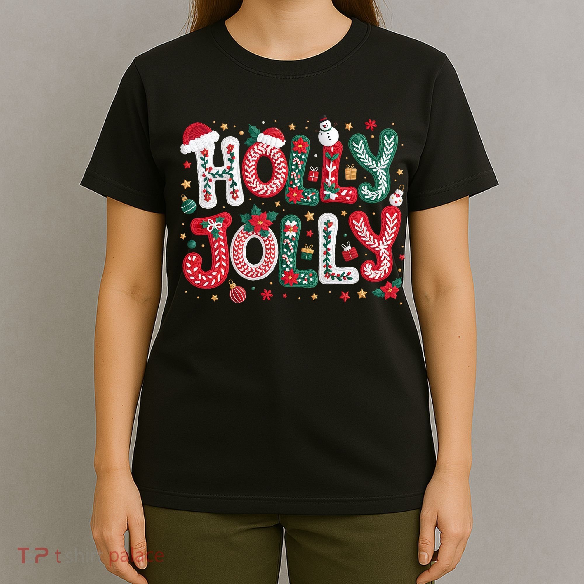 Festive Holly Jolly Christmas Faux Yarn T-Shirt