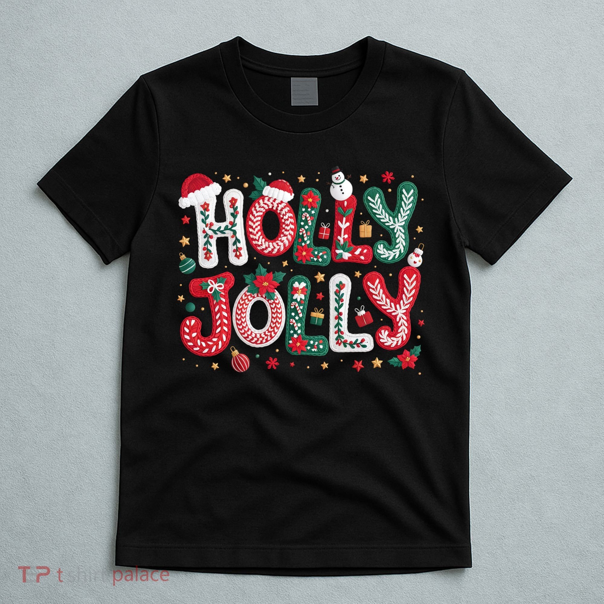 Festive Holly Jolly Christmas Faux Yarn T-Shirt