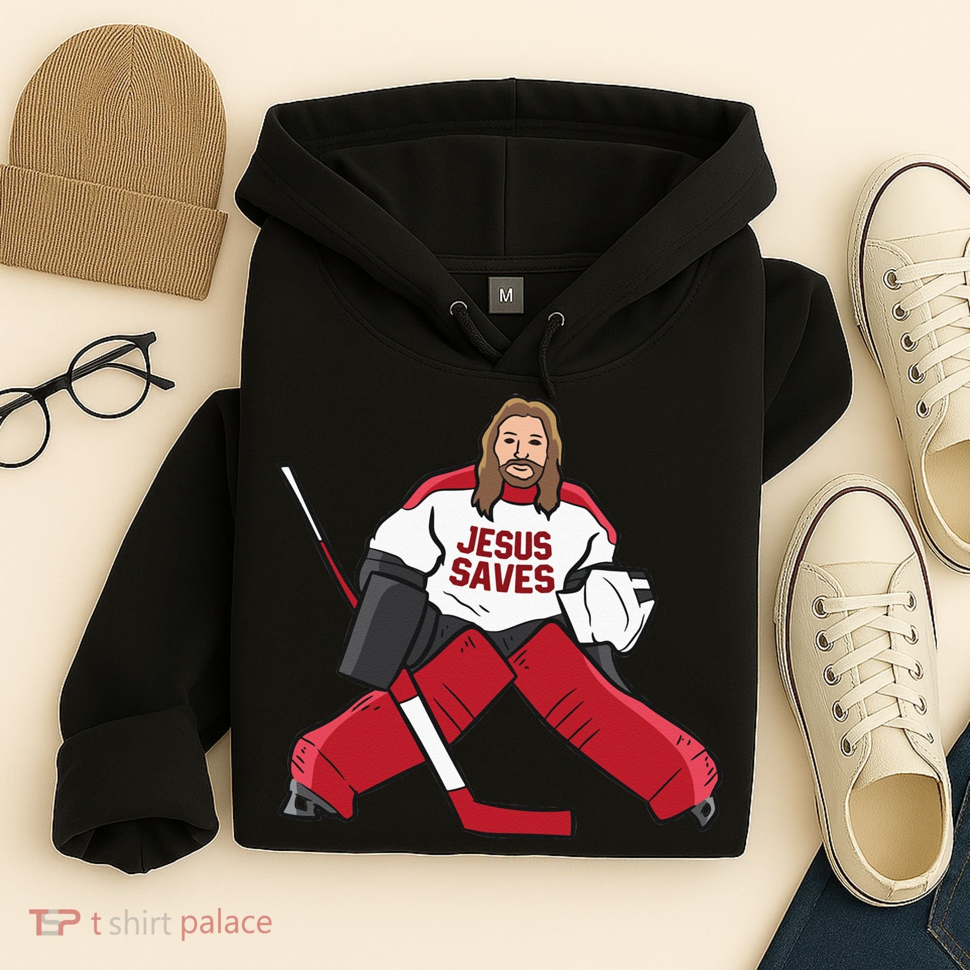 Funny Hockey Jesus Saves Hockey Goalie Hoodie