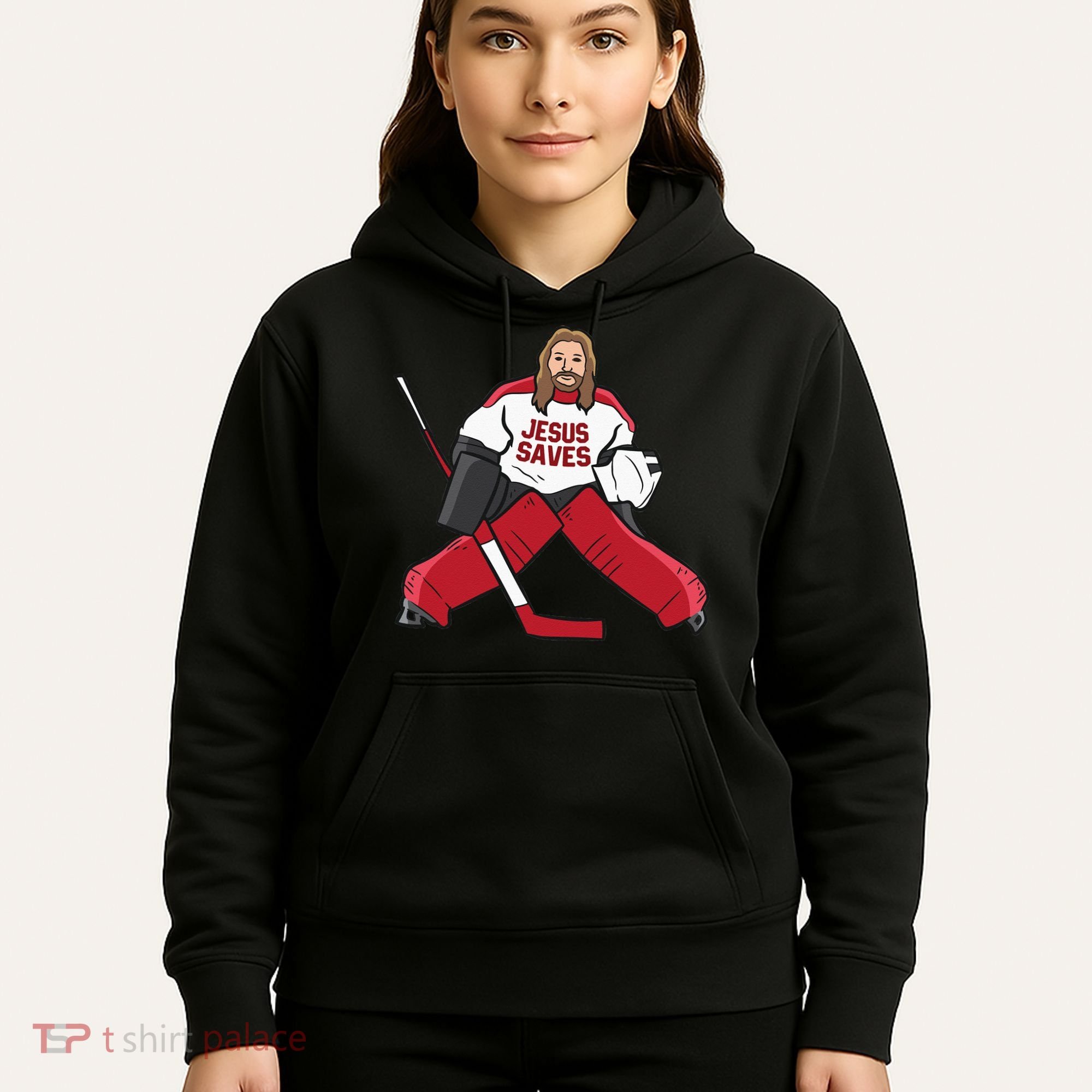 Funny Hockey Jesus Saves Hockey Goalie Hoodie