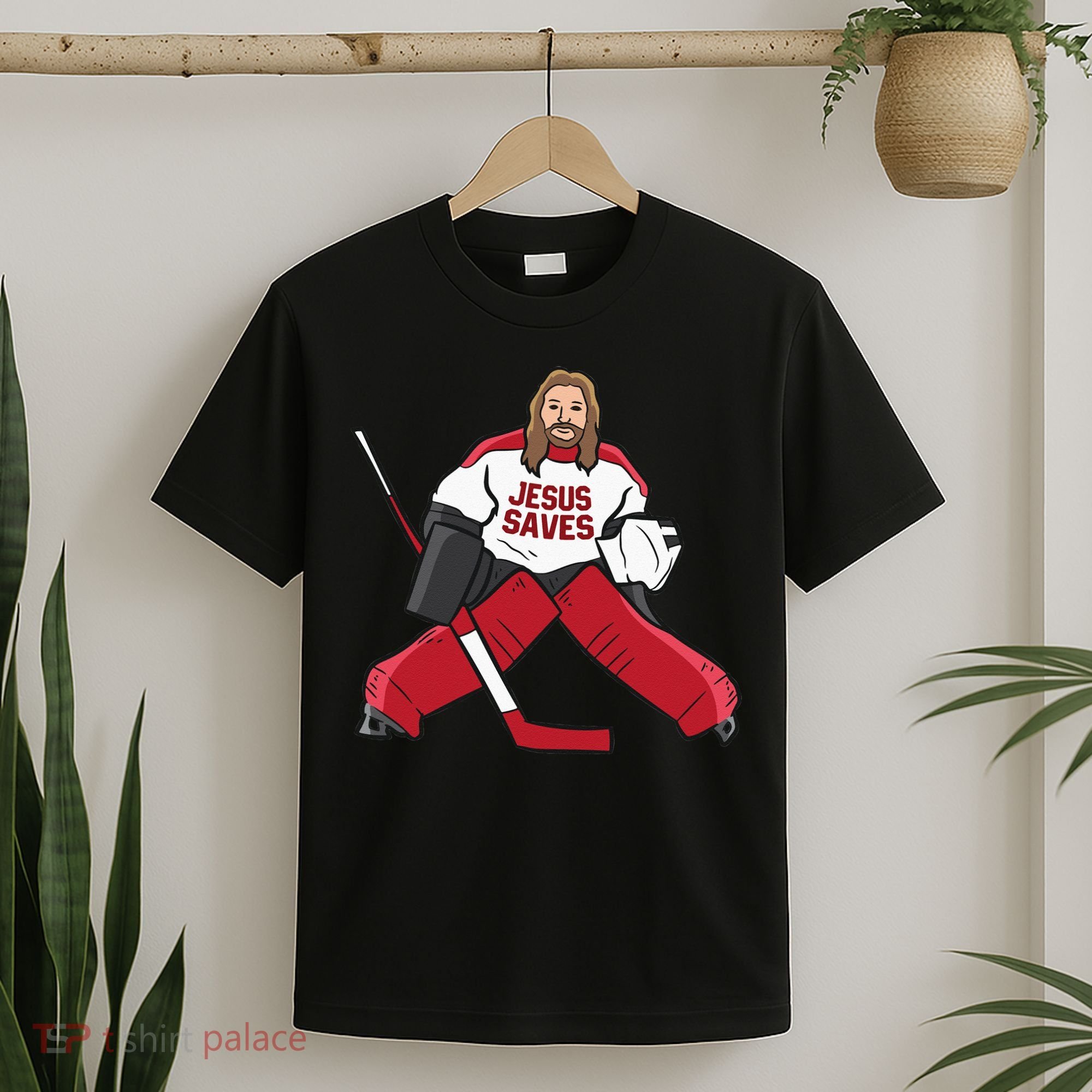 Funny Hockey Jesus Saves Hockey Goalie T-Shirt