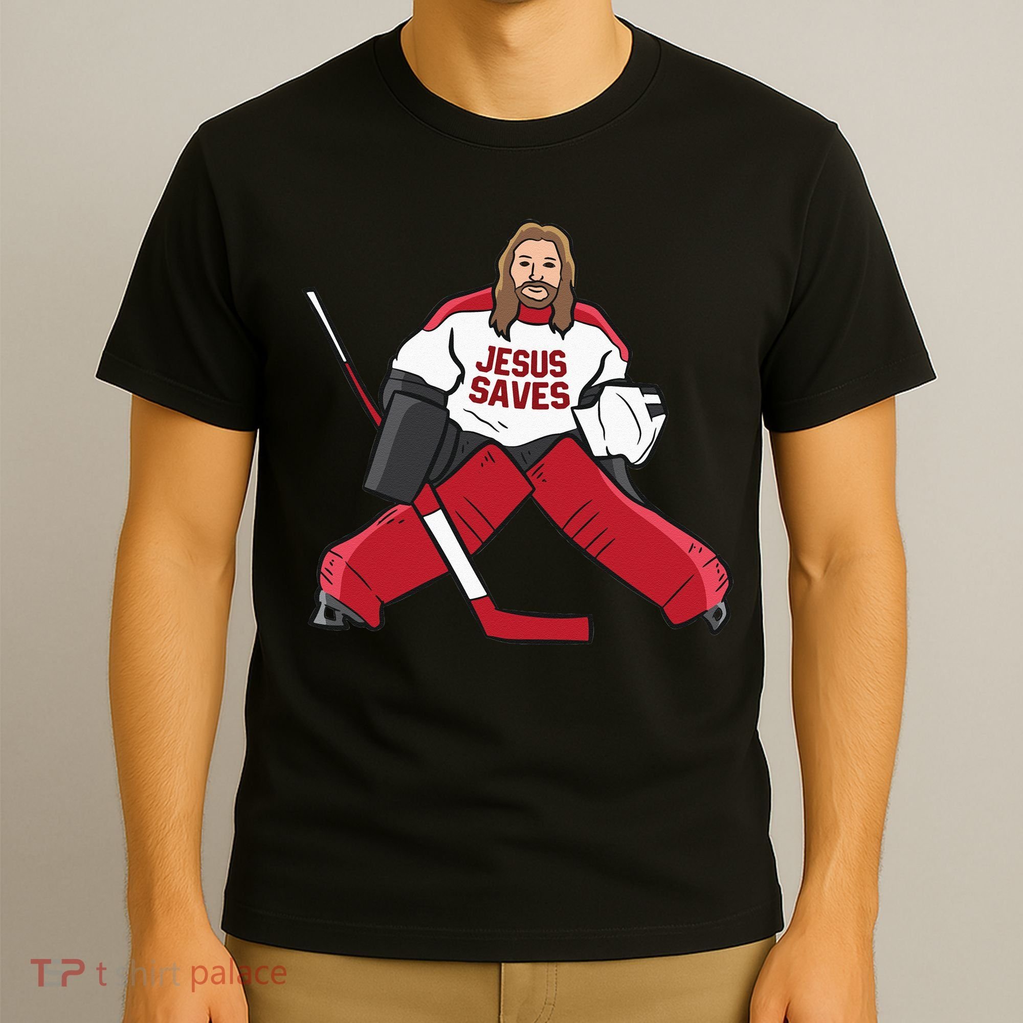 Funny Hockey Jesus Saves Hockey Goalie T-Shirt