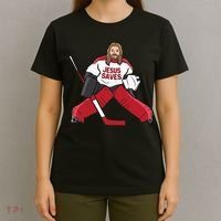 Funny Hockey Jesus Saves Hockey Goalie T-Shirt thumb 4