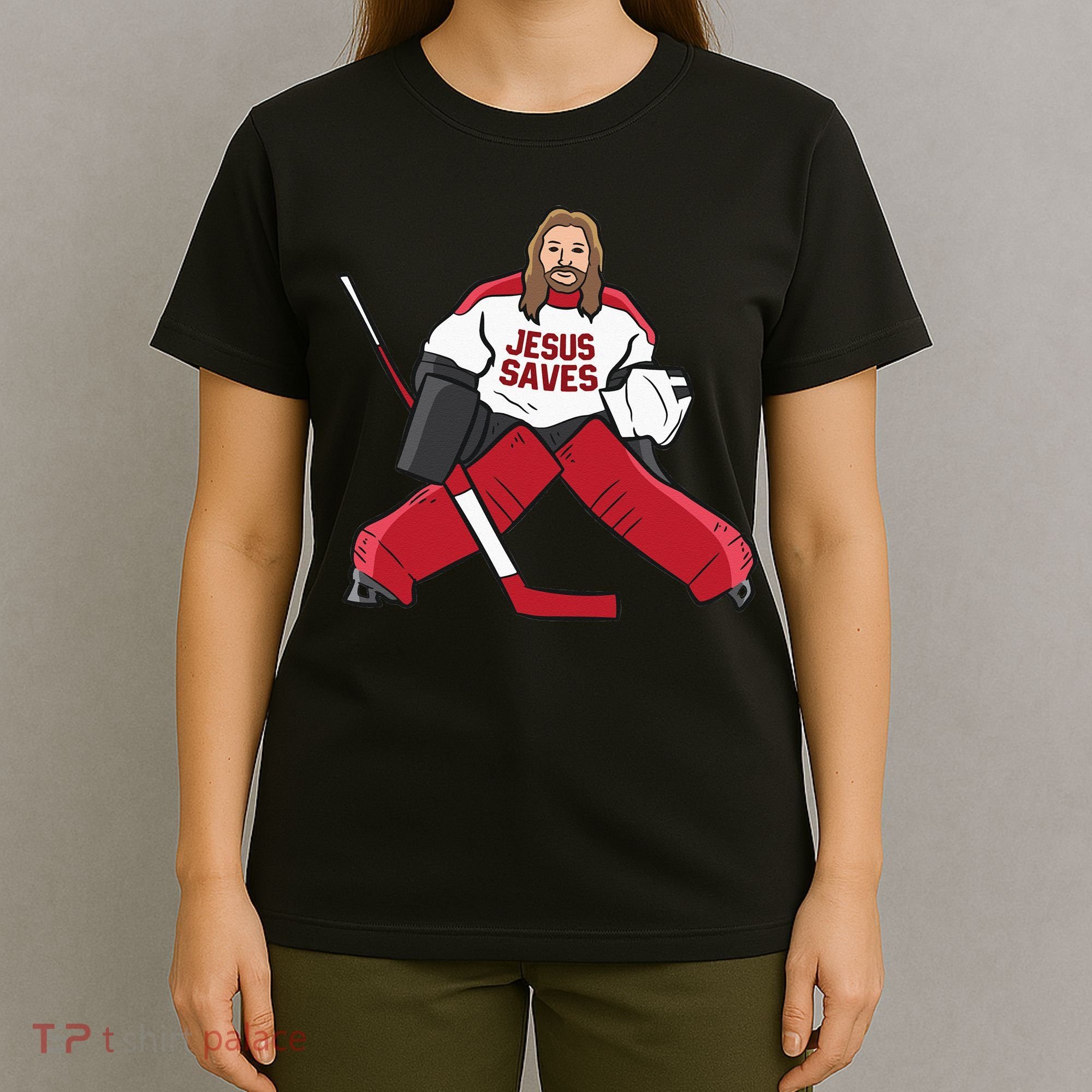 Funny Hockey Jesus Saves Hockey Goalie T-Shirt