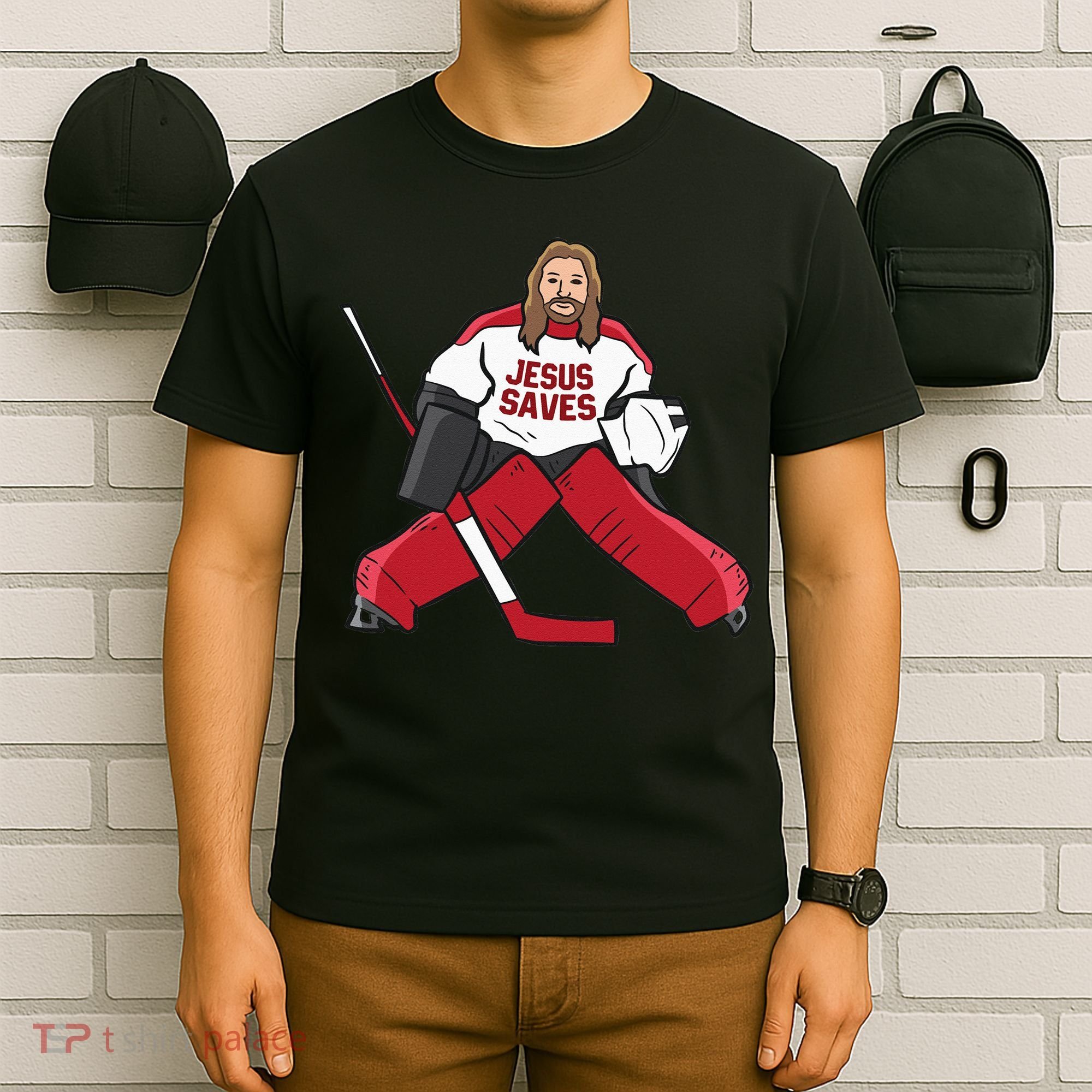Funny Hockey Jesus Saves Hockey Goalie T-Shirt