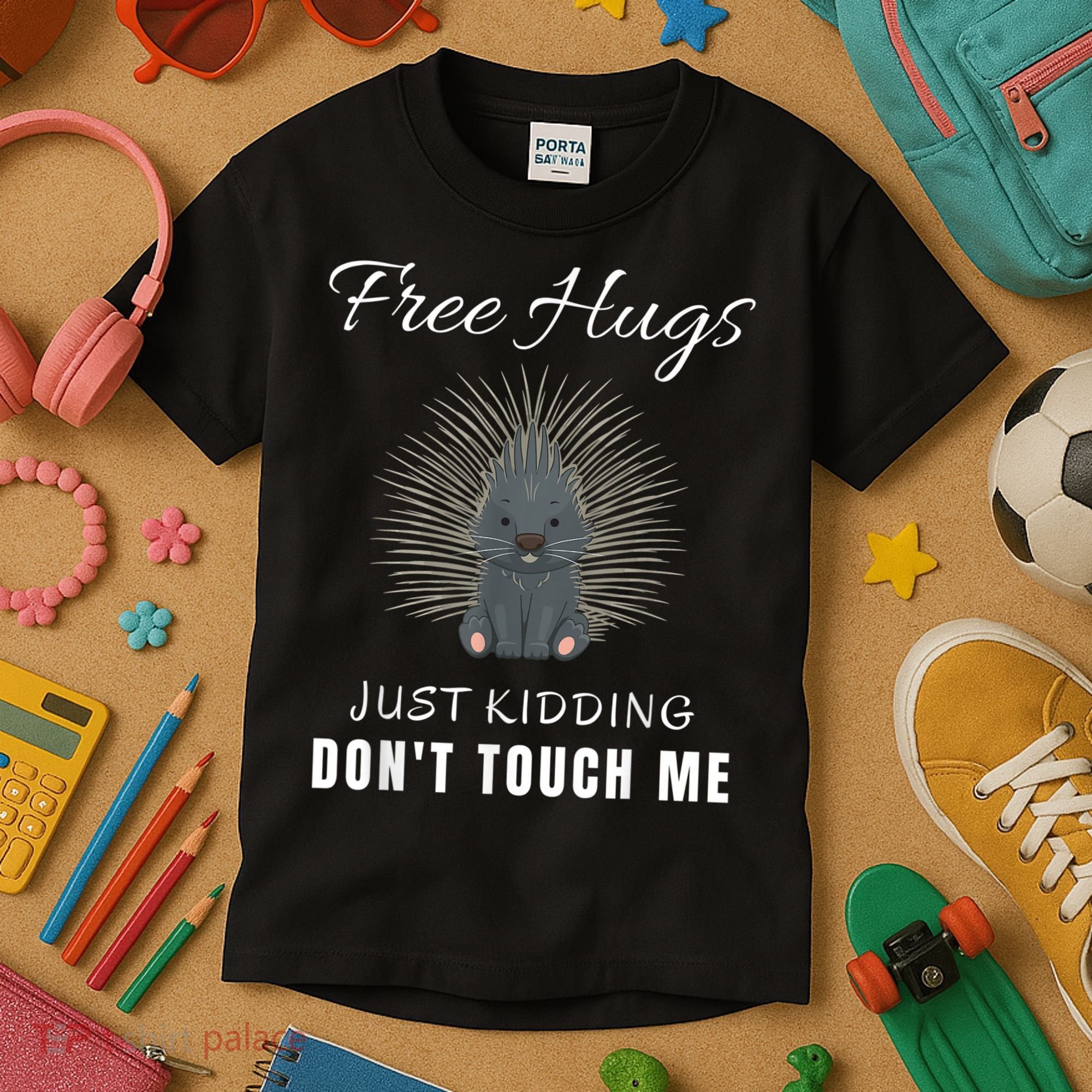 Free Hugs Just Ding Don't Touch Me, Porcupine, Introvert Kids T-Shirt