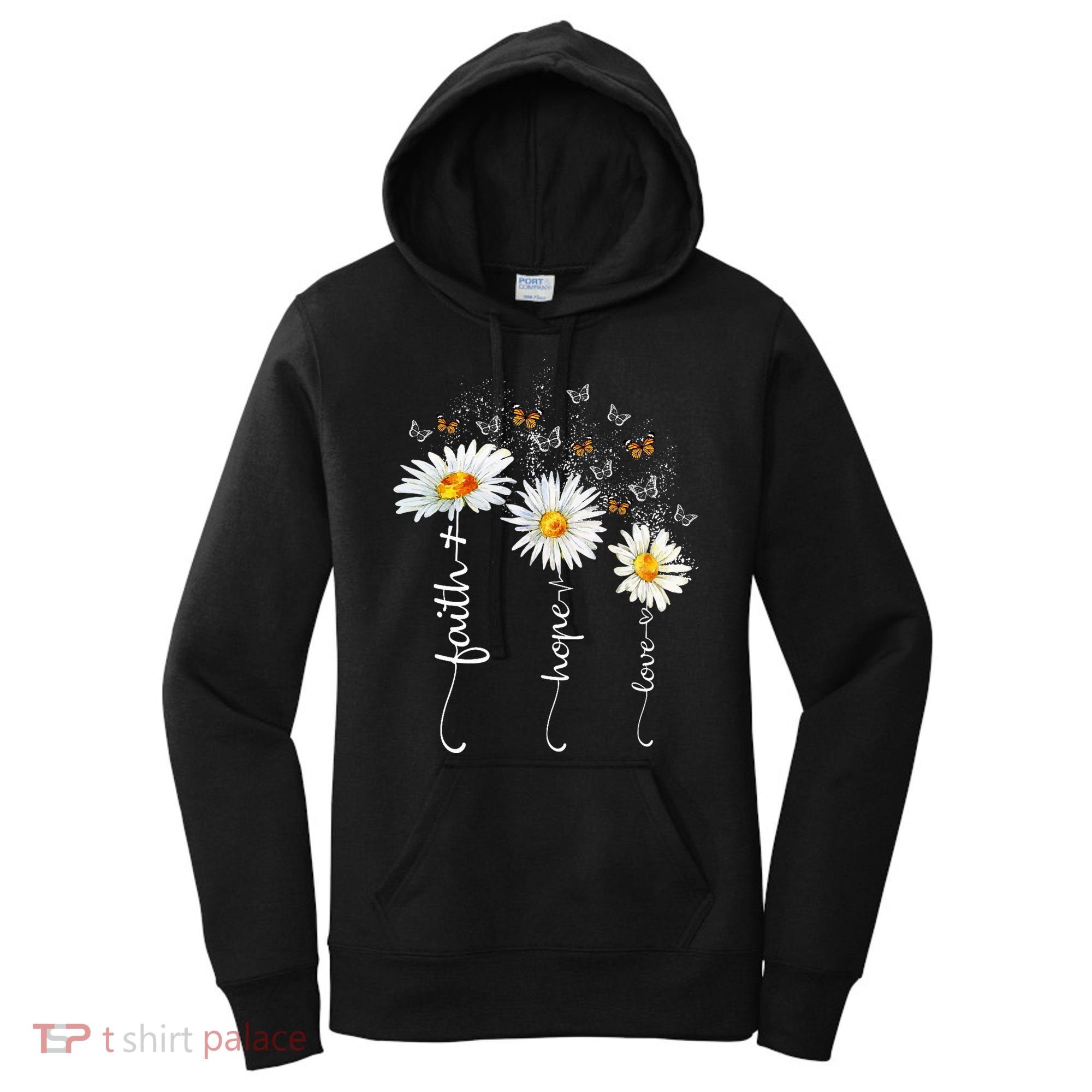 Faith & Hope & Love Butterfly Daisy Chirstian God Religious Women's Hoodie