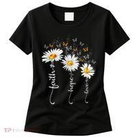 Faith & Hope & Love Butterfly Daisy Chirstian God Religious Women's T-Shirt thumb 0