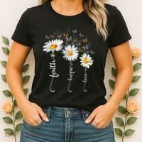 Faith & Hope & Love Butterfly Daisy Chirstian God Religious Women's T-Shirt thumb 2