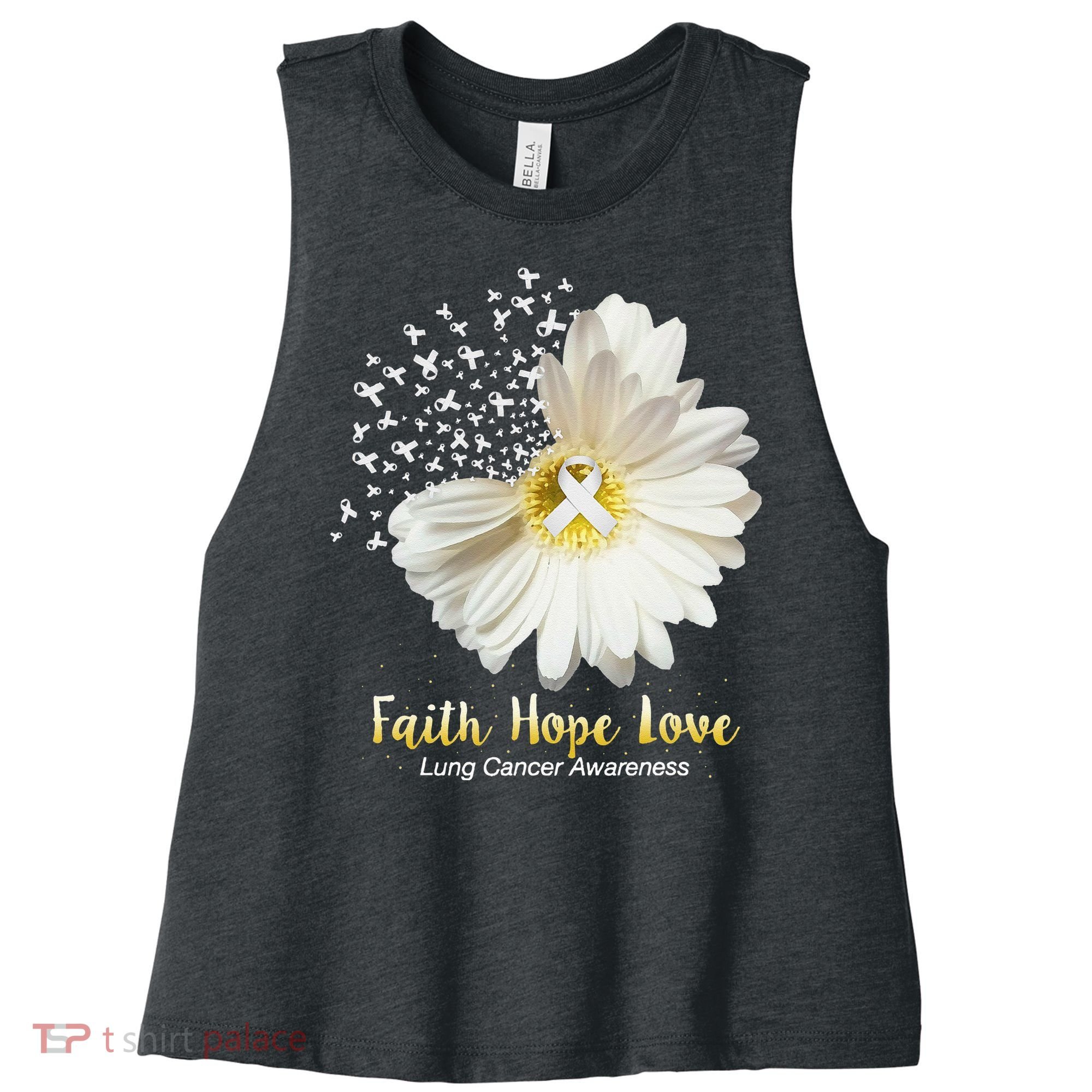 Faith Hope Love Lung Cancer Awareness Gifts Women's Racerback Cropped Tank
