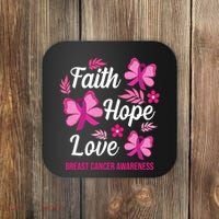 Faith Hope Love Breast Cancer Awareness Coaster thumb 0