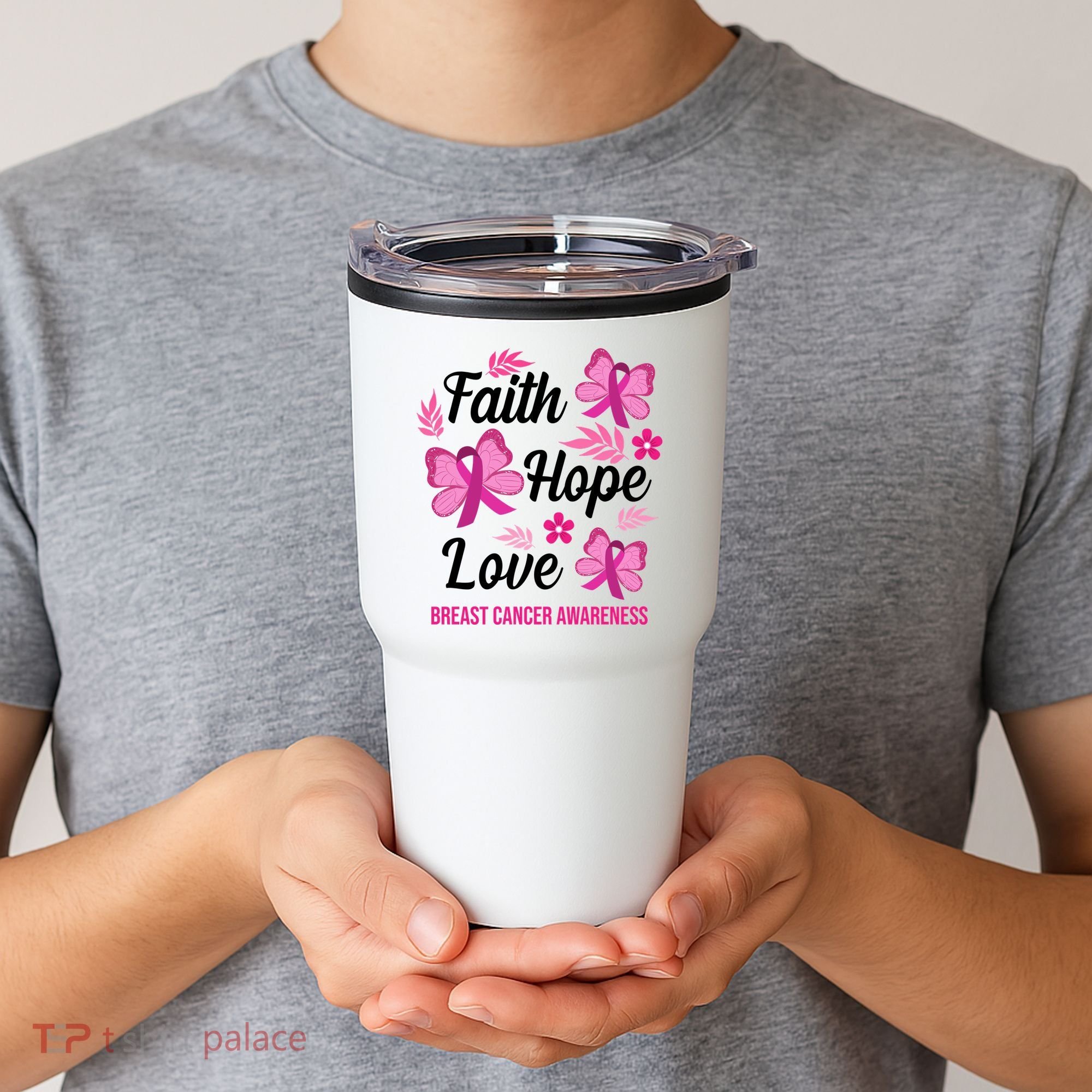 Faith Hope Love Breast Cancer Awareness Tumbler