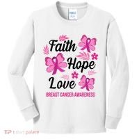 Faith Hope Love Breast Cancer Awareness Kids Long Sleeve Shirt thumb 0
