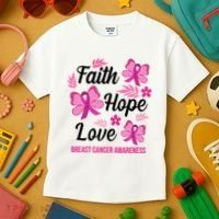 Faith Hope Love Breast Cancer Awareness Kids T-Shirt thumb 3