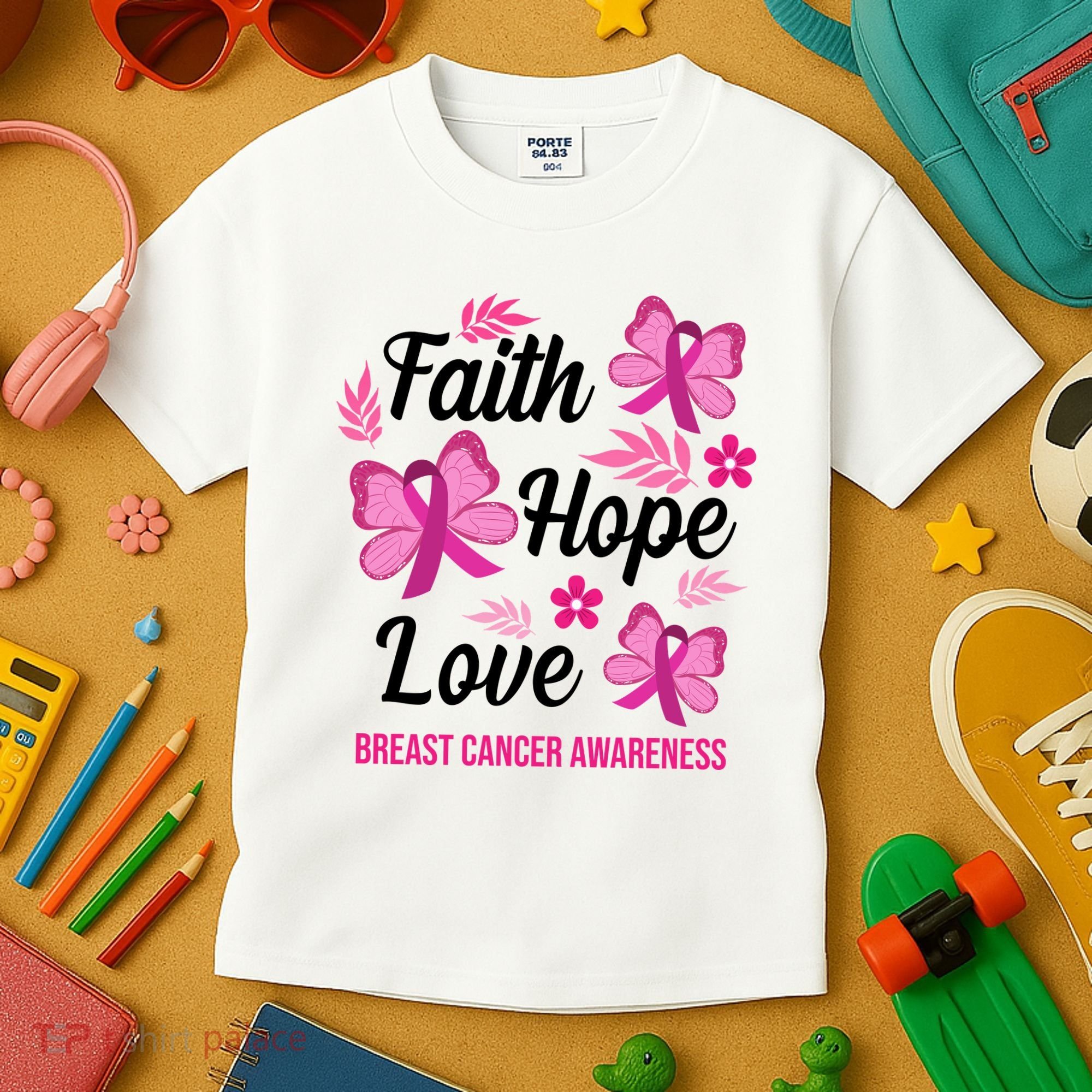 Faith Hope Love Breast Cancer Awareness Kids T-Shirt