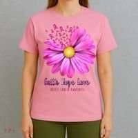 Faith Hope Love Breast Cancer Awareness Ribbon Floral T-Shirt thumb 4