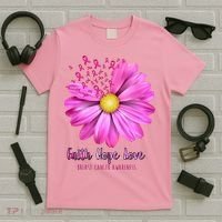Faith Hope Love Breast Cancer Awareness Ribbon Floral T-Shirt thumb 5