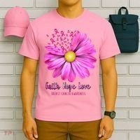 Faith Hope Love Breast Cancer Awareness Ribbon Floral T-Shirt thumb 6