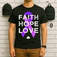 Faith Hope Love Purple Ribbon Testicular Cancer Awareness T-Shirt thumb 6