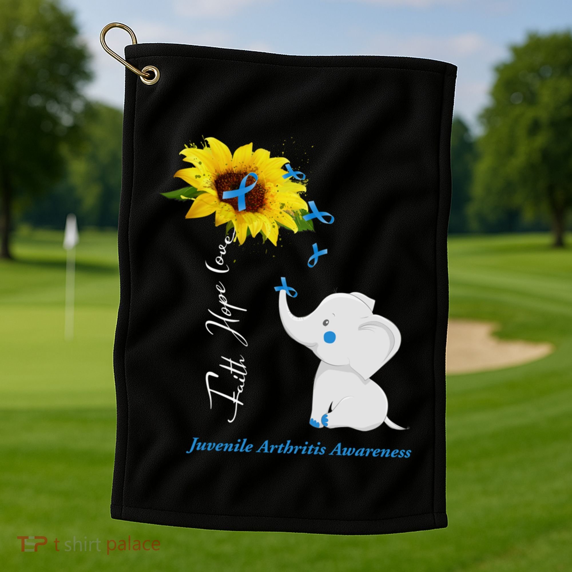 Faith Hope Love Juvenile Arthritis Awareness Elephant Ribbon Gift Golf Towel