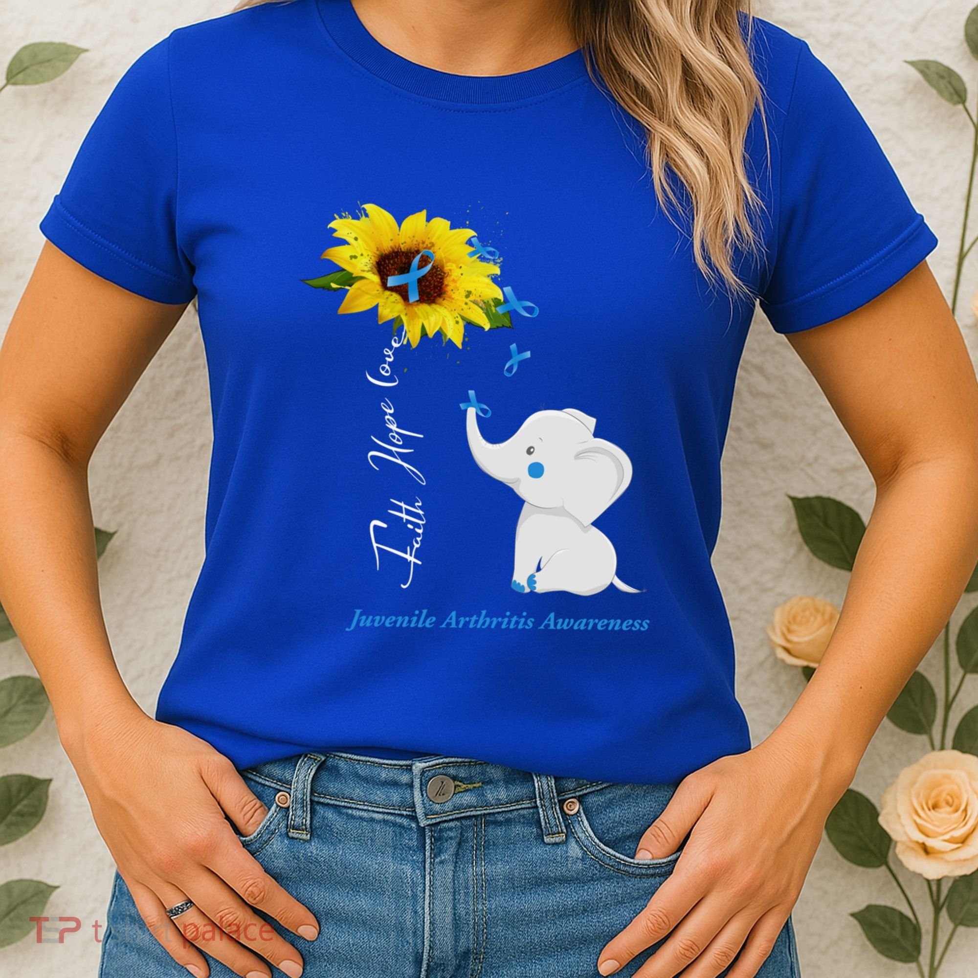 Faith Hope Love Juvenile Arthritis Awareness Elephant Ribbon Gift Women's T-Shirt