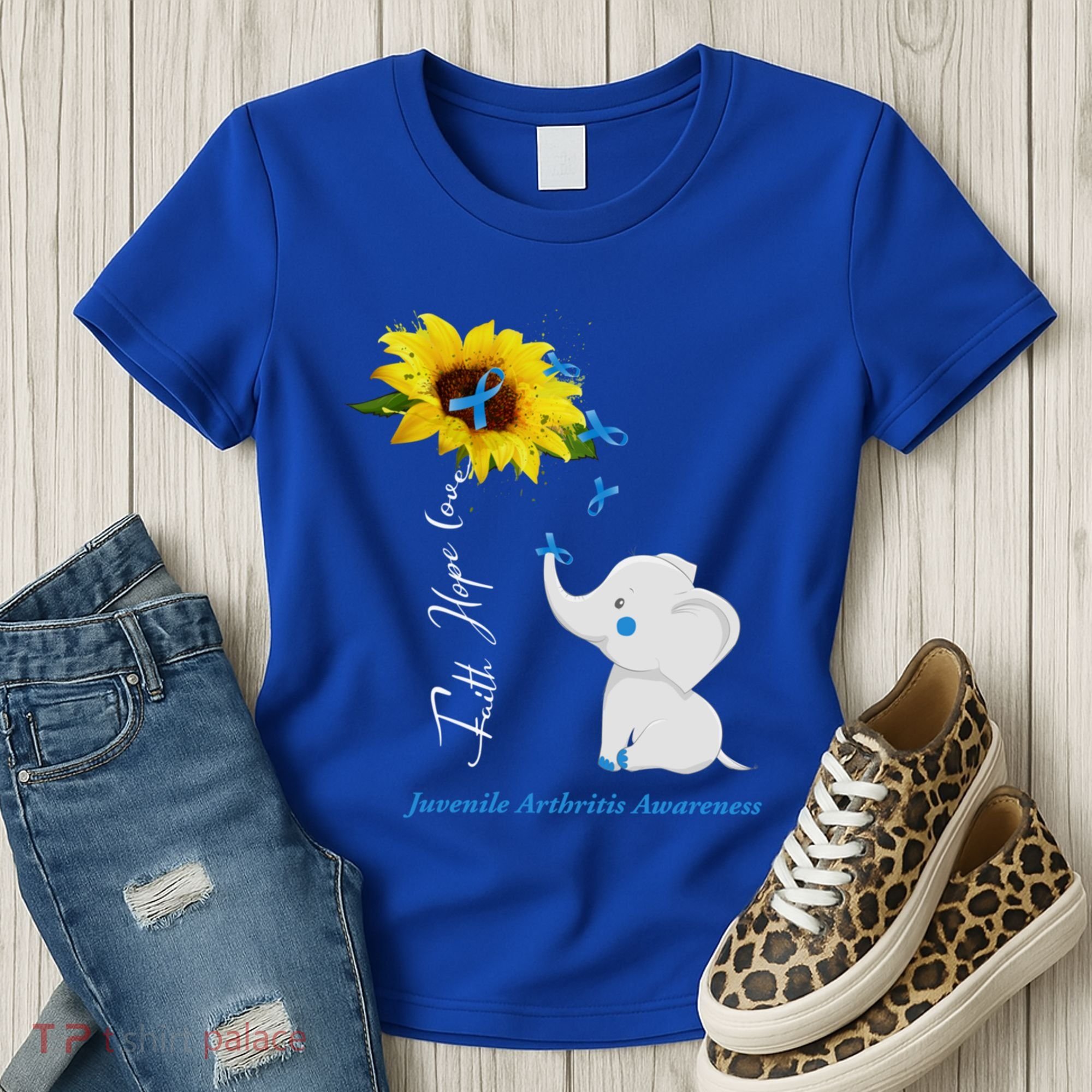 Faith Hope Love Juvenile Arthritis Awareness Elephant Ribbon Gift Women's T-Shirt