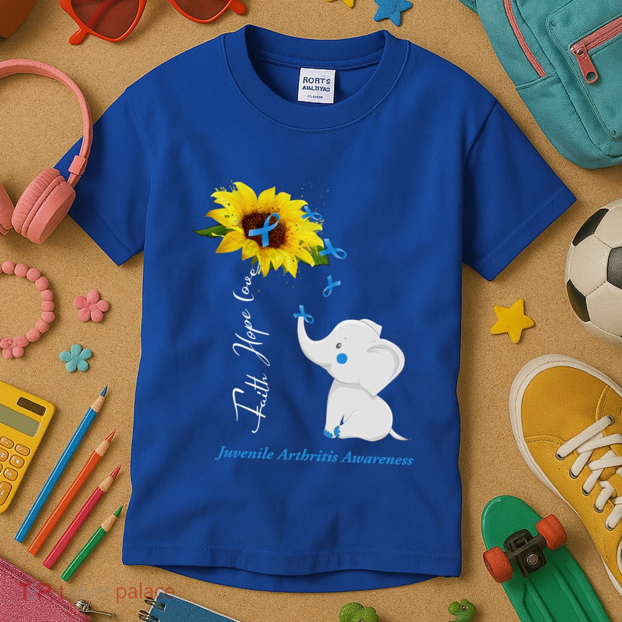 Faith Hope Love Juvenile Arthritis Awareness Elephant Ribbon Gift Kids T-Shirt