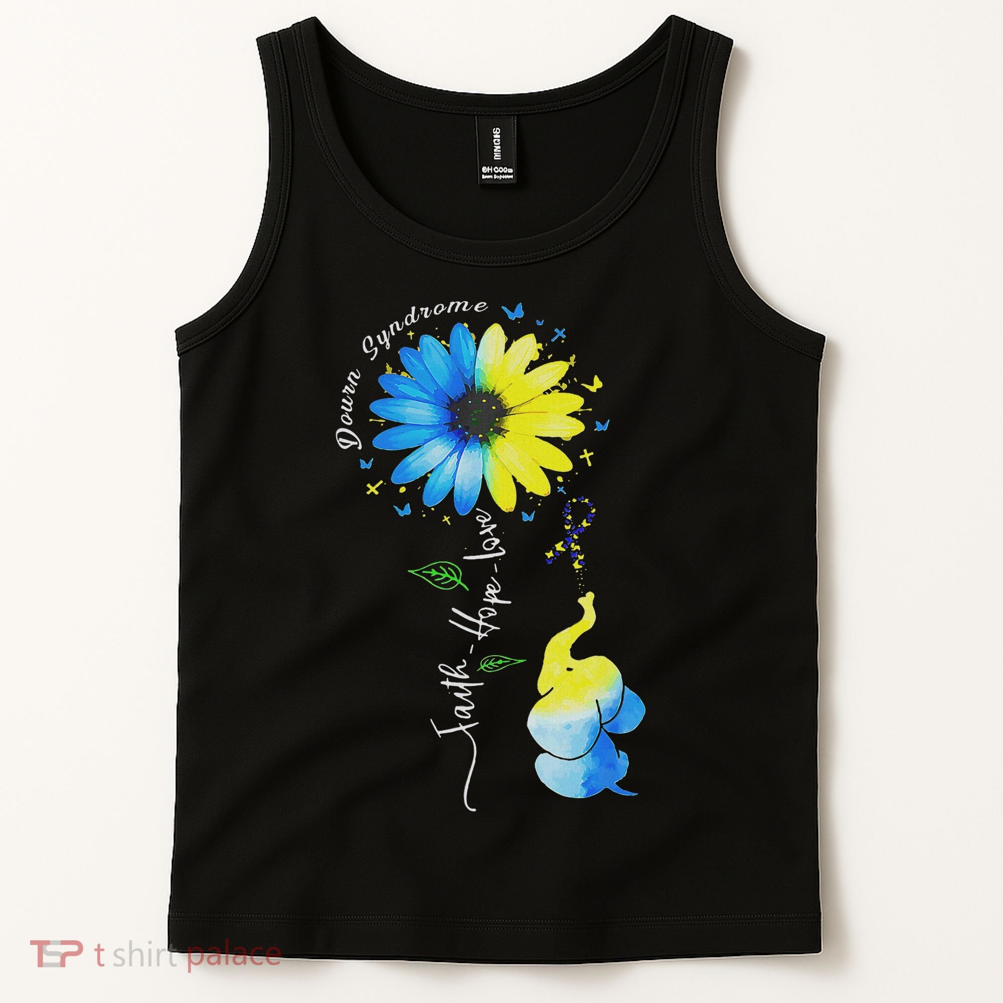 Faith Hope Love Awareness Down Syndrome, The Blue Elephant Tank Top