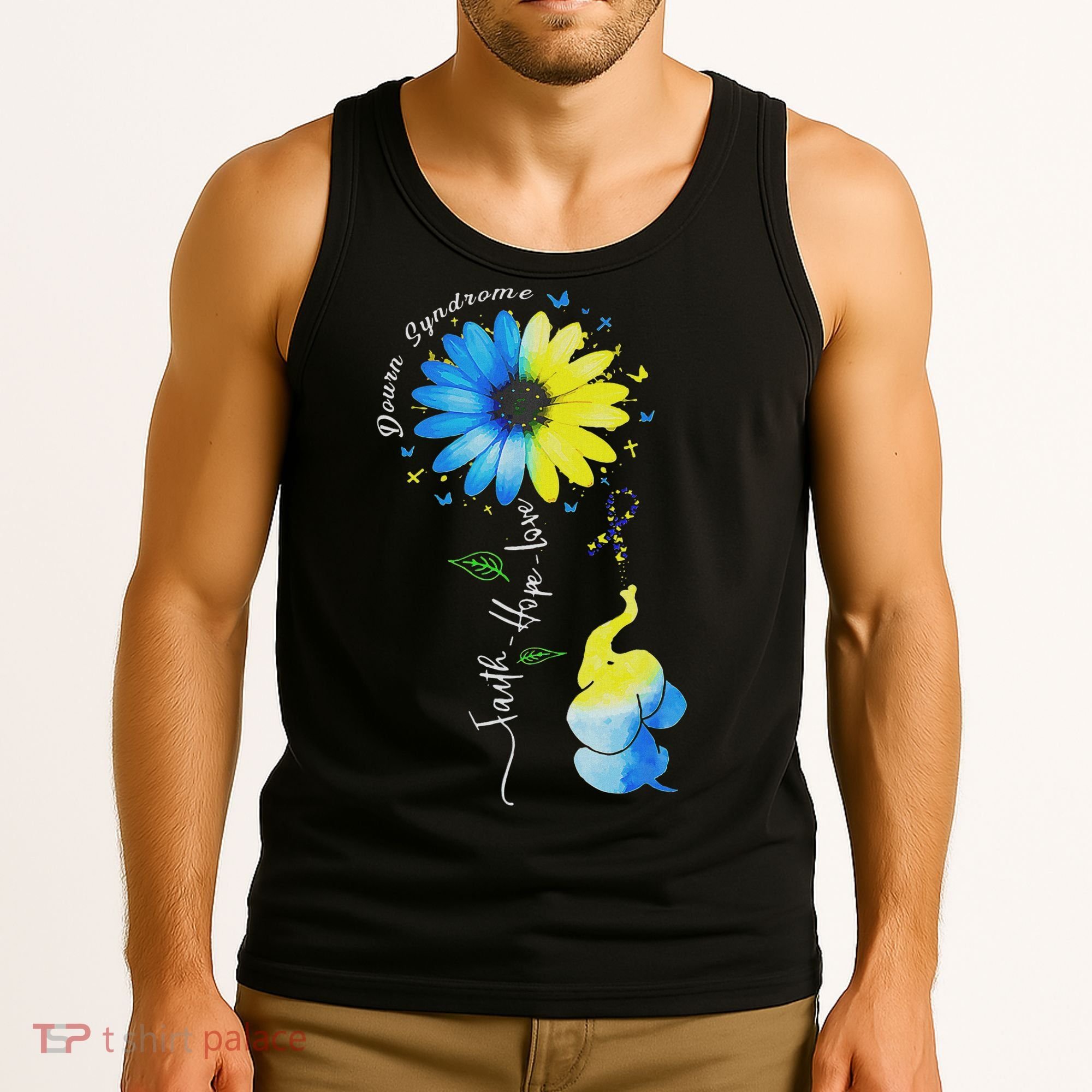 Faith Hope Love Awareness Down Syndrome, The Blue Elephant Tank Top
