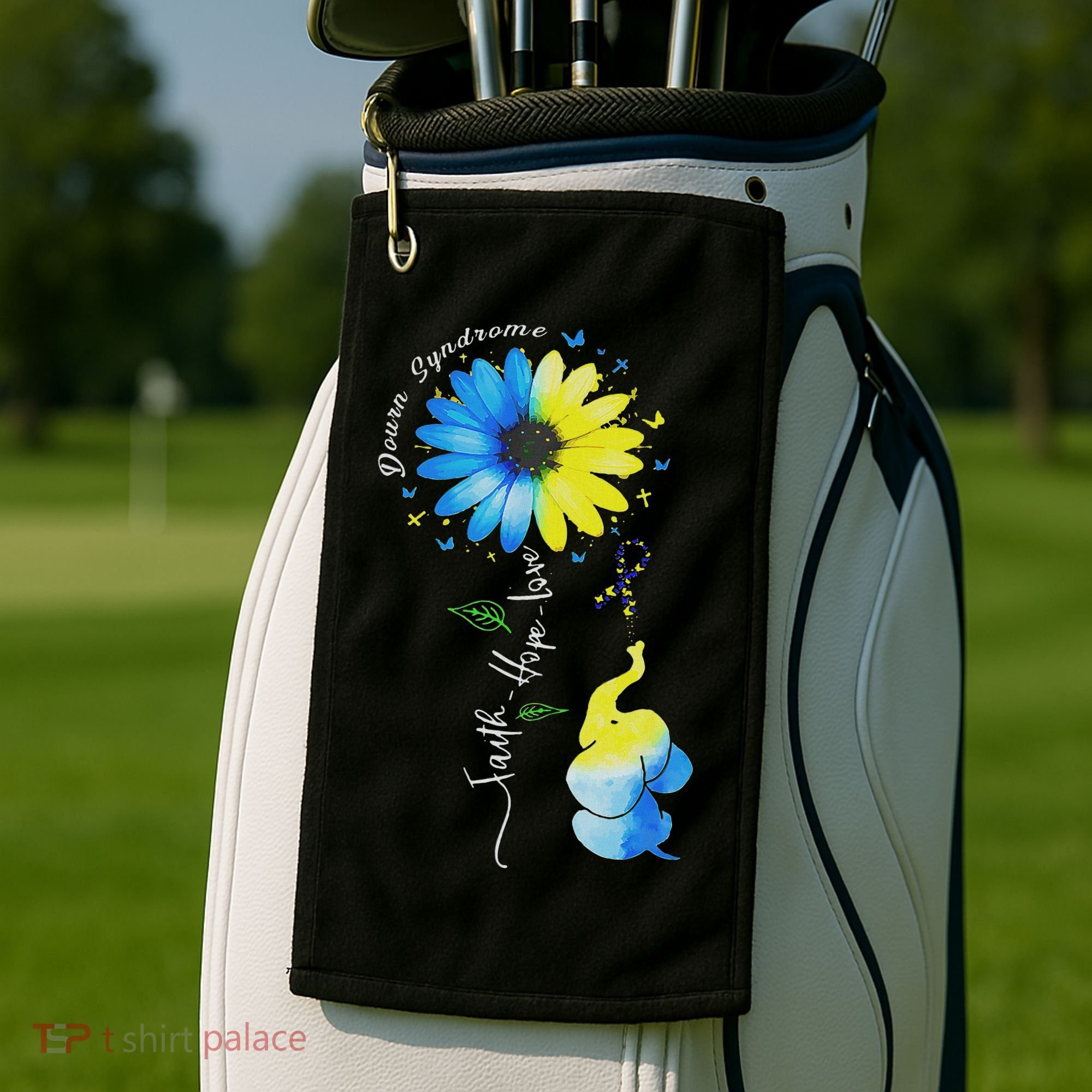 Faith Hope Love Awareness Down Syndrome, The Blue Elephant Golf Towel