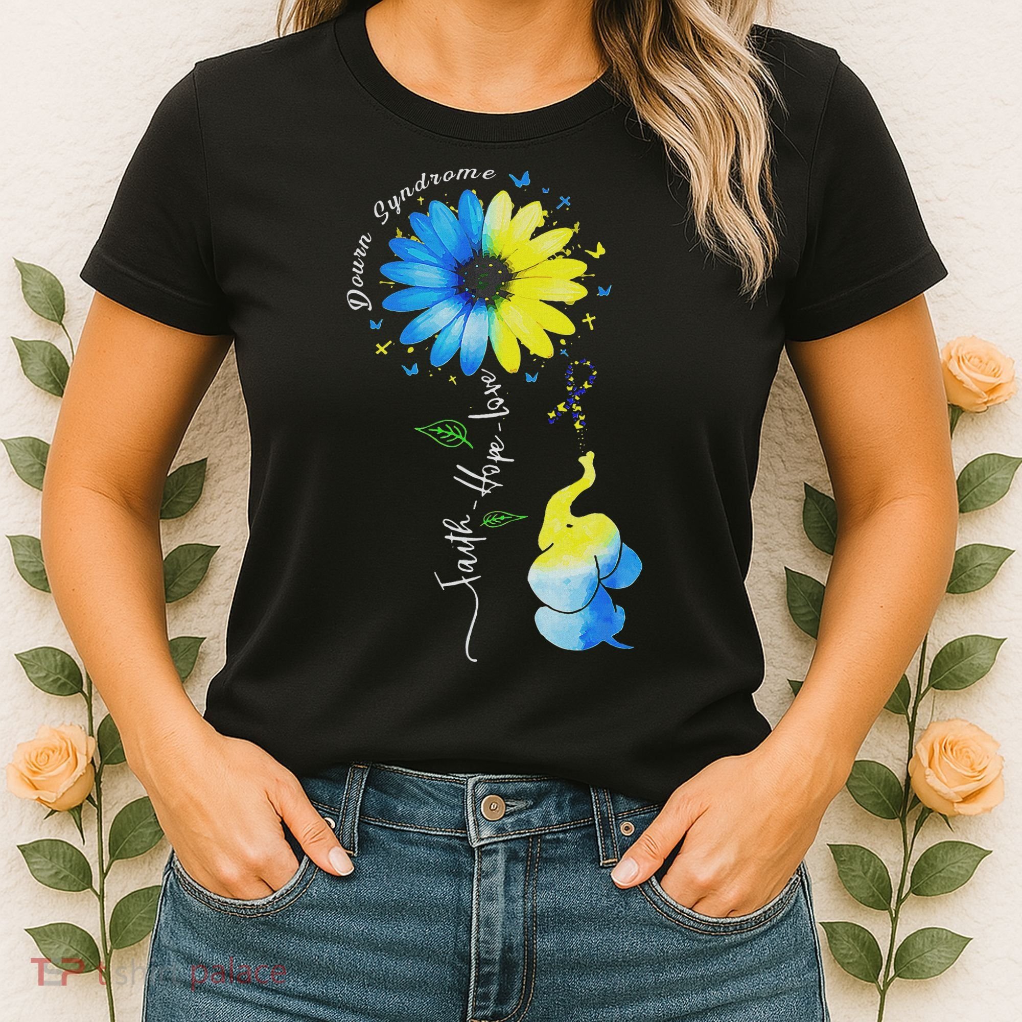 Faith Hope Love Awareness Down Syndrome, The Blue Elephant Women's T-Shirt