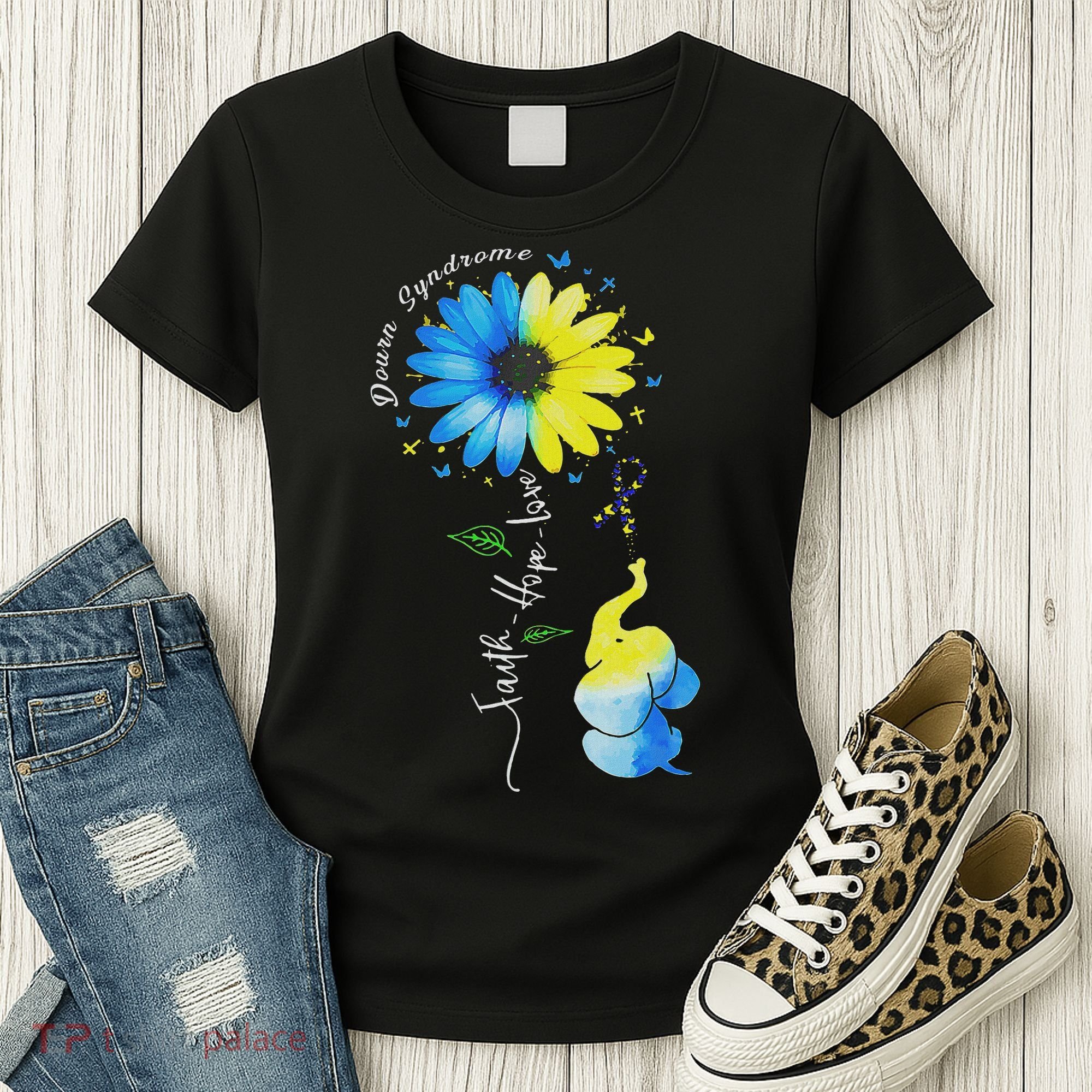 Faith Hope Love Awareness Down Syndrome, The Blue Elephant Women's T-Shirt