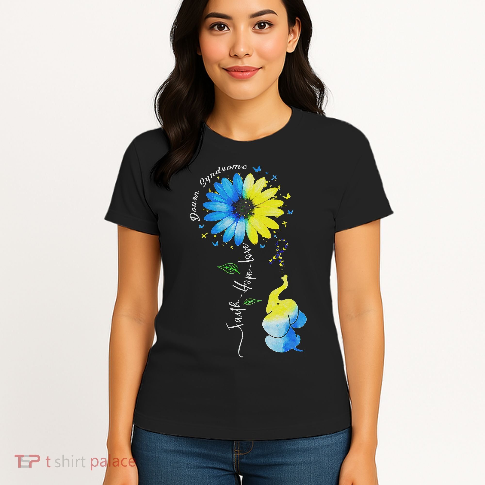 Faith Hope Love Awareness Down Syndrome, The Blue Elephant Women's T-Shirt