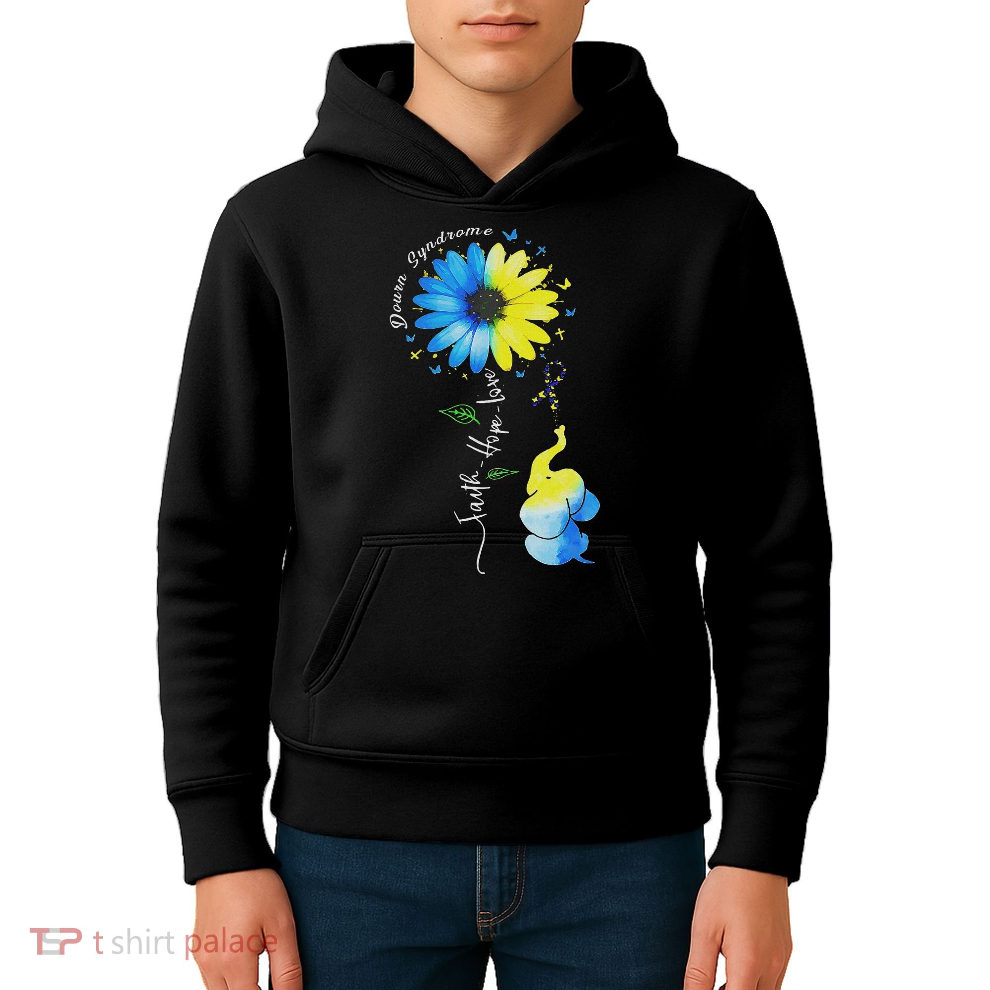 Faith Hope Love Awareness Down Syndrome, The Blue Elephant Kids Hoodie