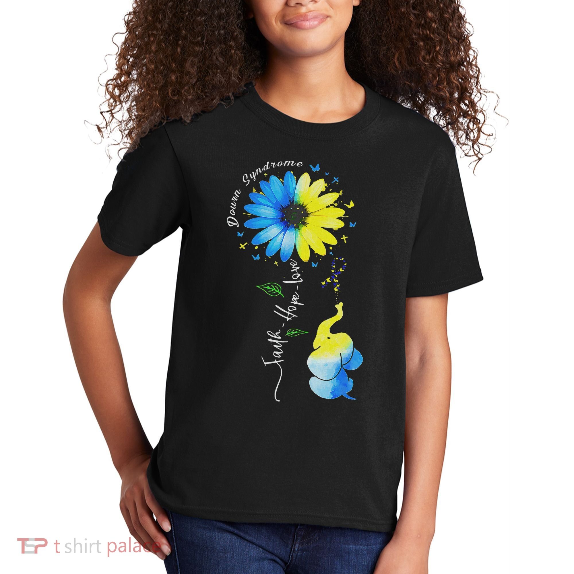 Faith Hope Love Awareness Down Syndrome, The Blue Elephant Kids T-Shirt