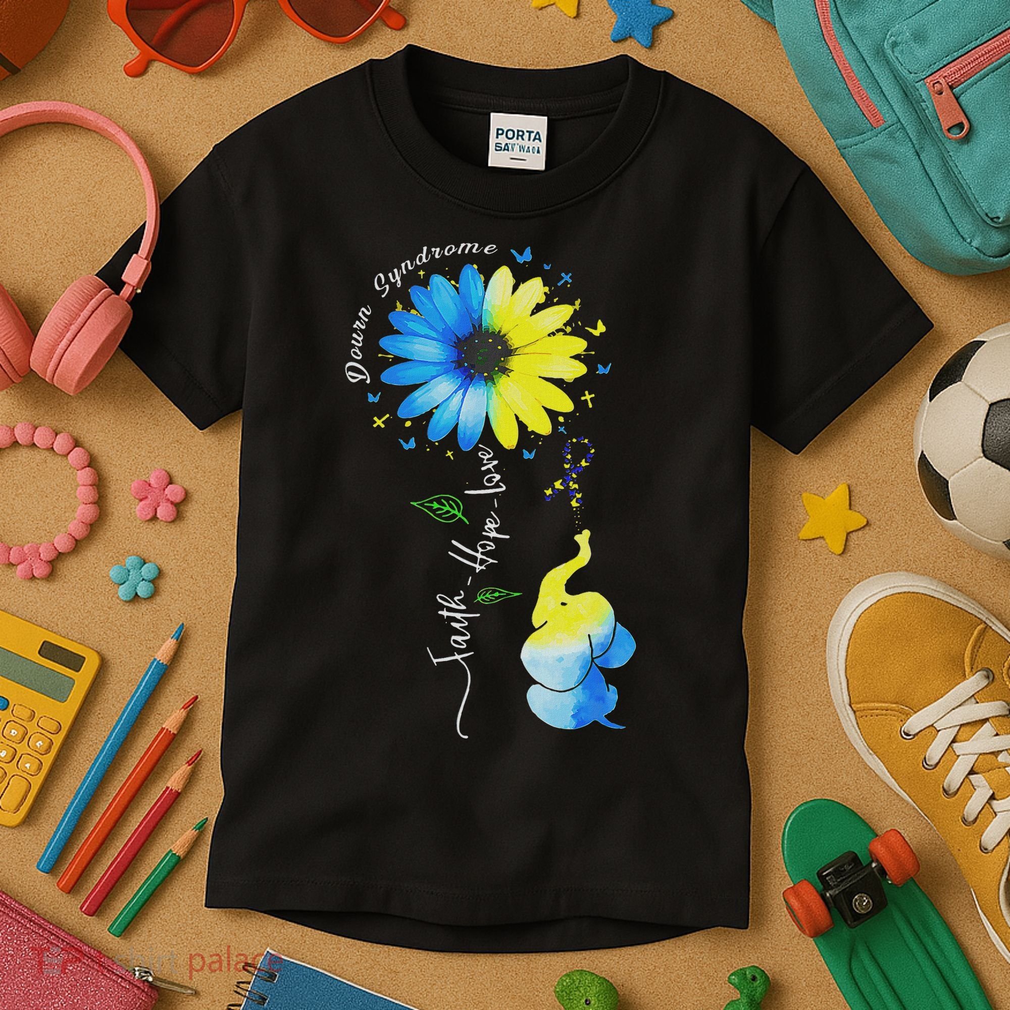 Faith Hope Love Awareness Down Syndrome, The Blue Elephant Kids T-Shirt