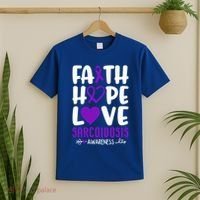 Faith Hope Love Sarcoidosis Awareness Ribbon Heart Purple Gift T-Shirt thumb 2
