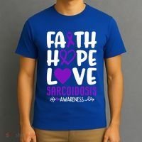 Faith Hope Love Sarcoidosis Awareness Ribbon Heart Purple Gift T-Shirt thumb 3