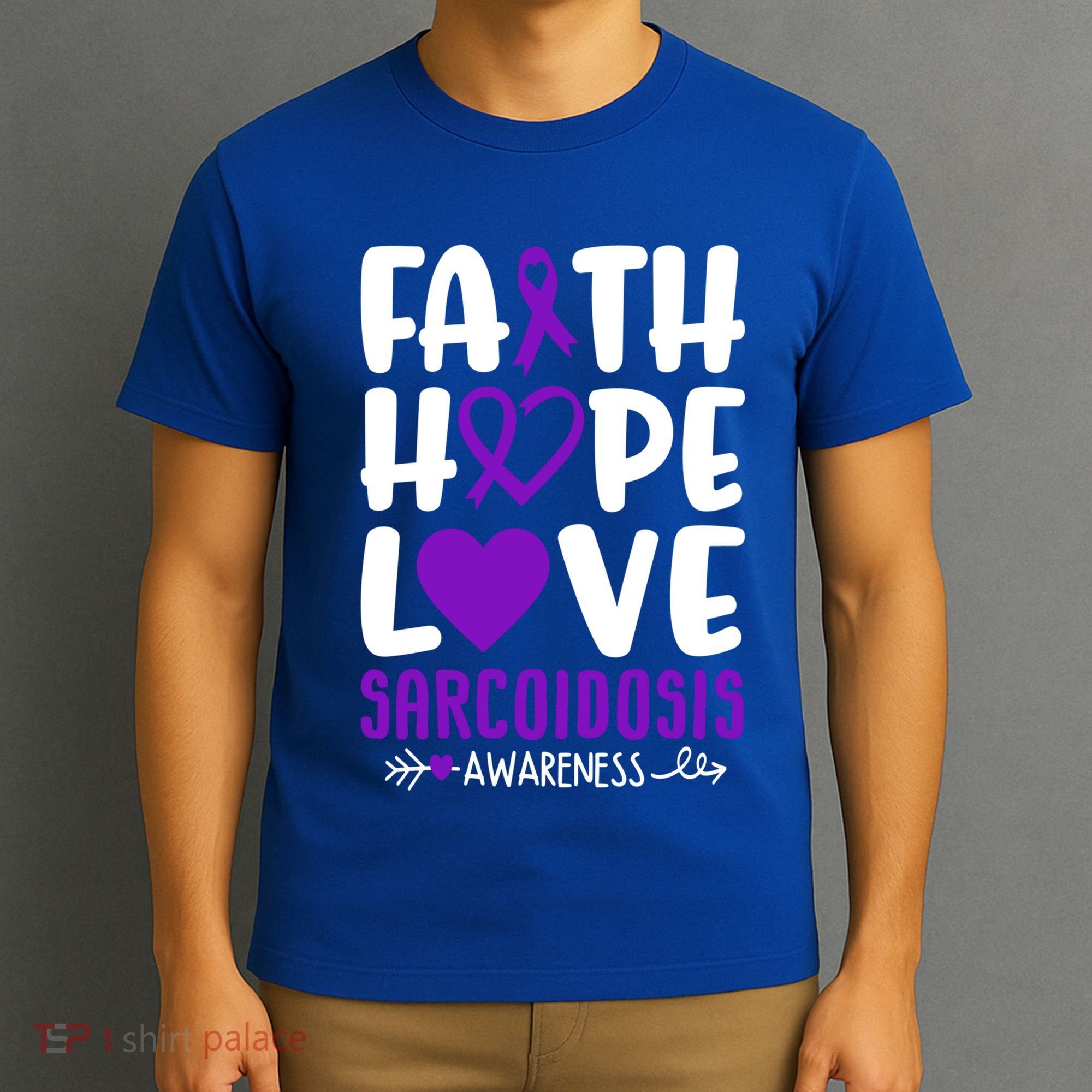 Faith Hope Love Sarcoidosis Awareness Ribbon Heart Purple Gift T-Shirt