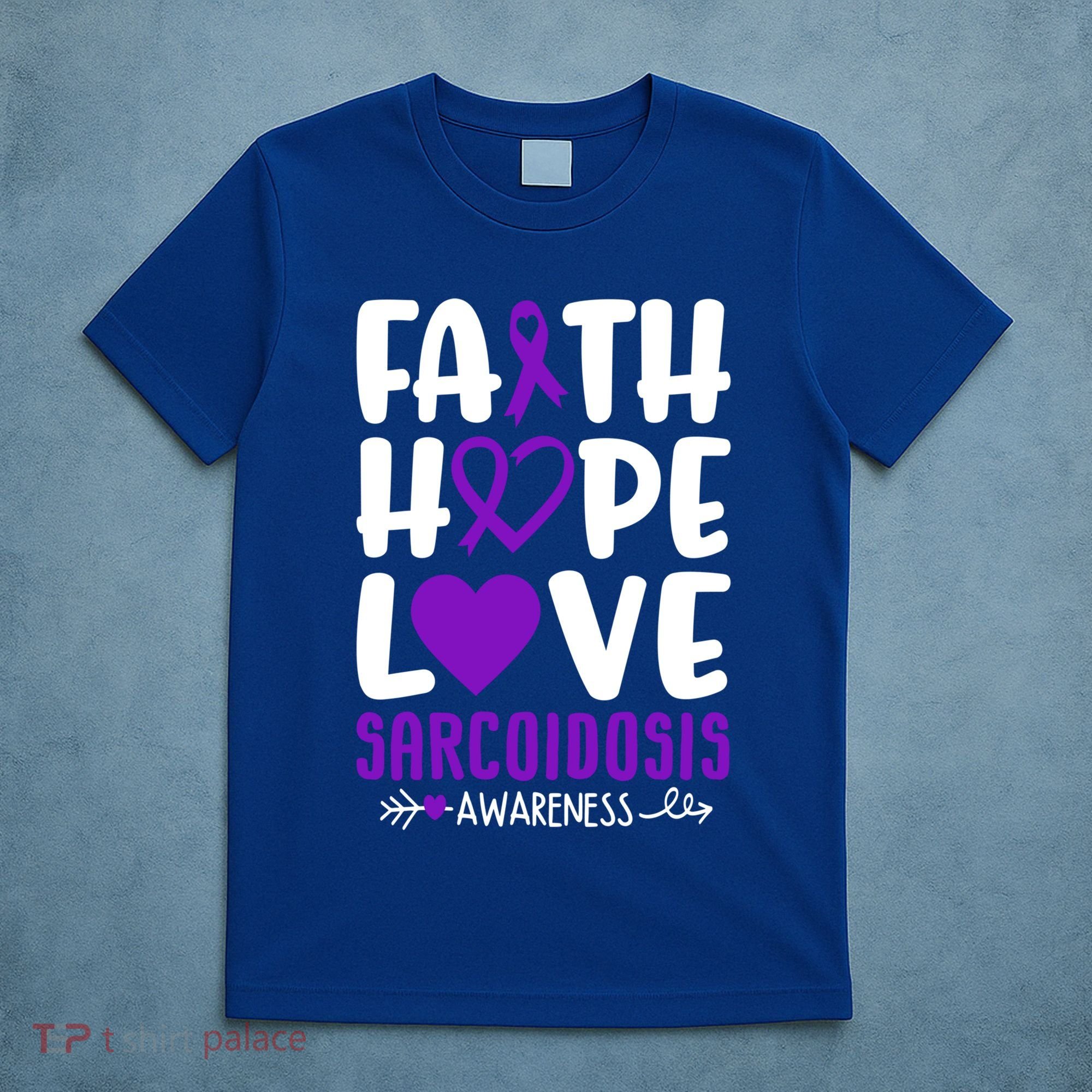 Faith Hope Love Sarcoidosis Awareness Ribbon Heart Purple Gift T-Shirt
