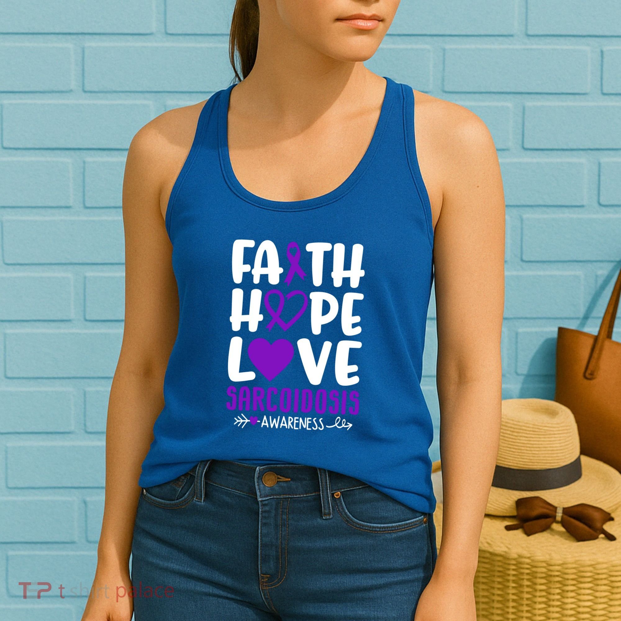 Faith Hope Love Sarcoidosis Awareness Ribbon Heart Purple Gift Women's Tank Top