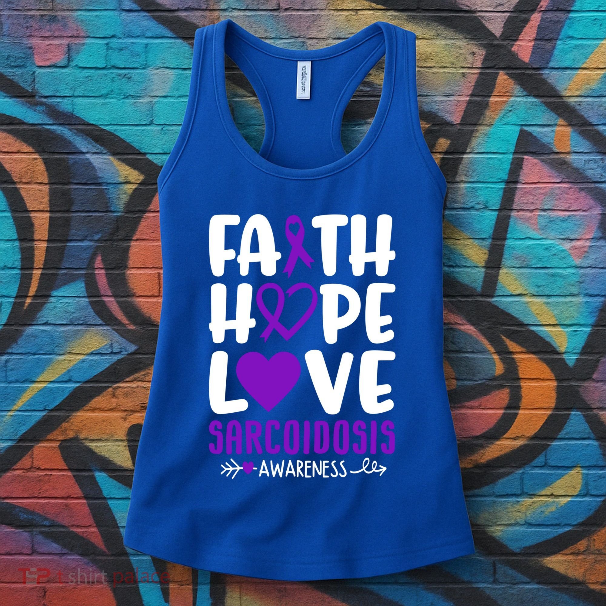 Faith Hope Love Sarcoidosis Awareness Ribbon Heart Purple Gift Women's Tank Top