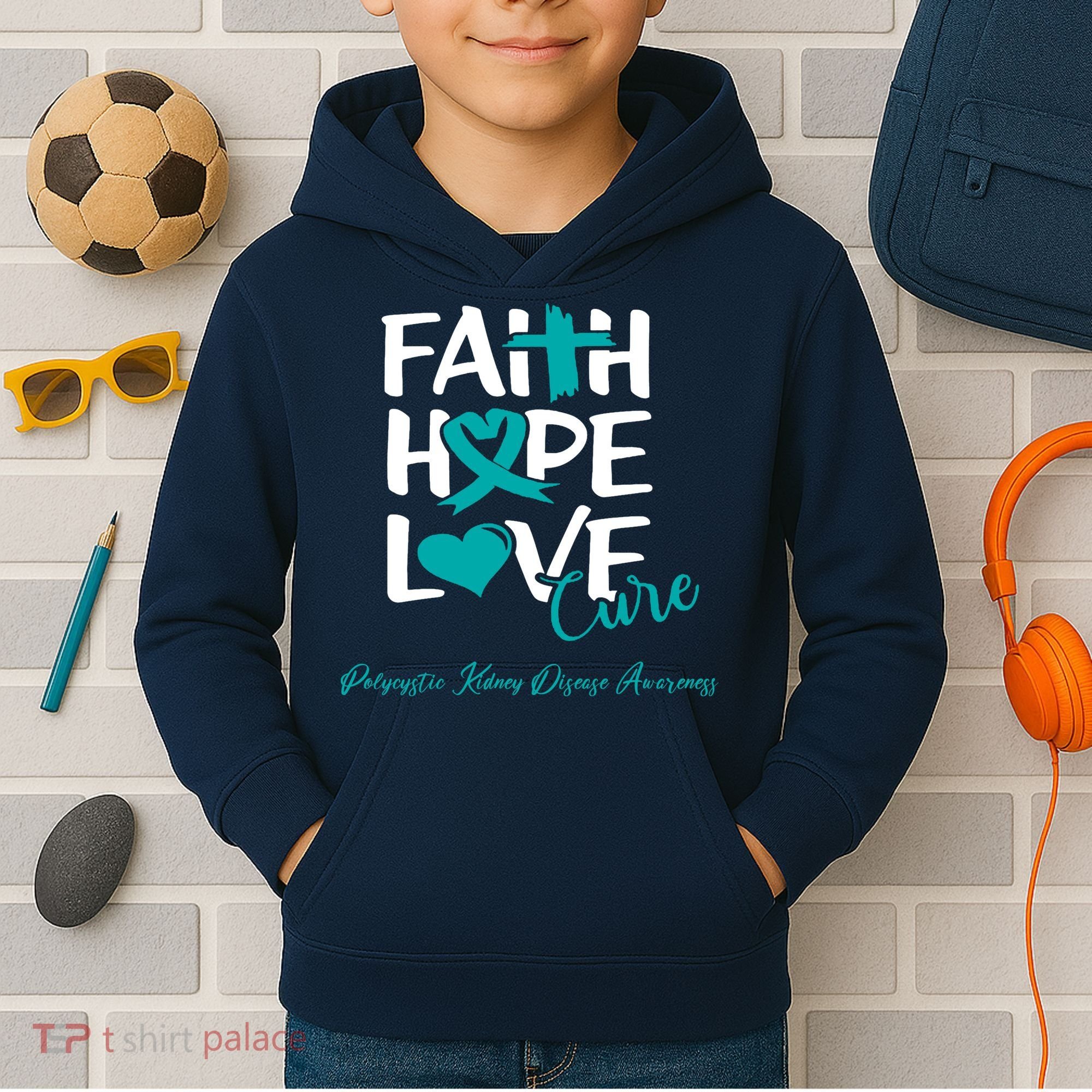 Faith Hope Love Polycystic Kidney Disease Awareness Kids Hoodie