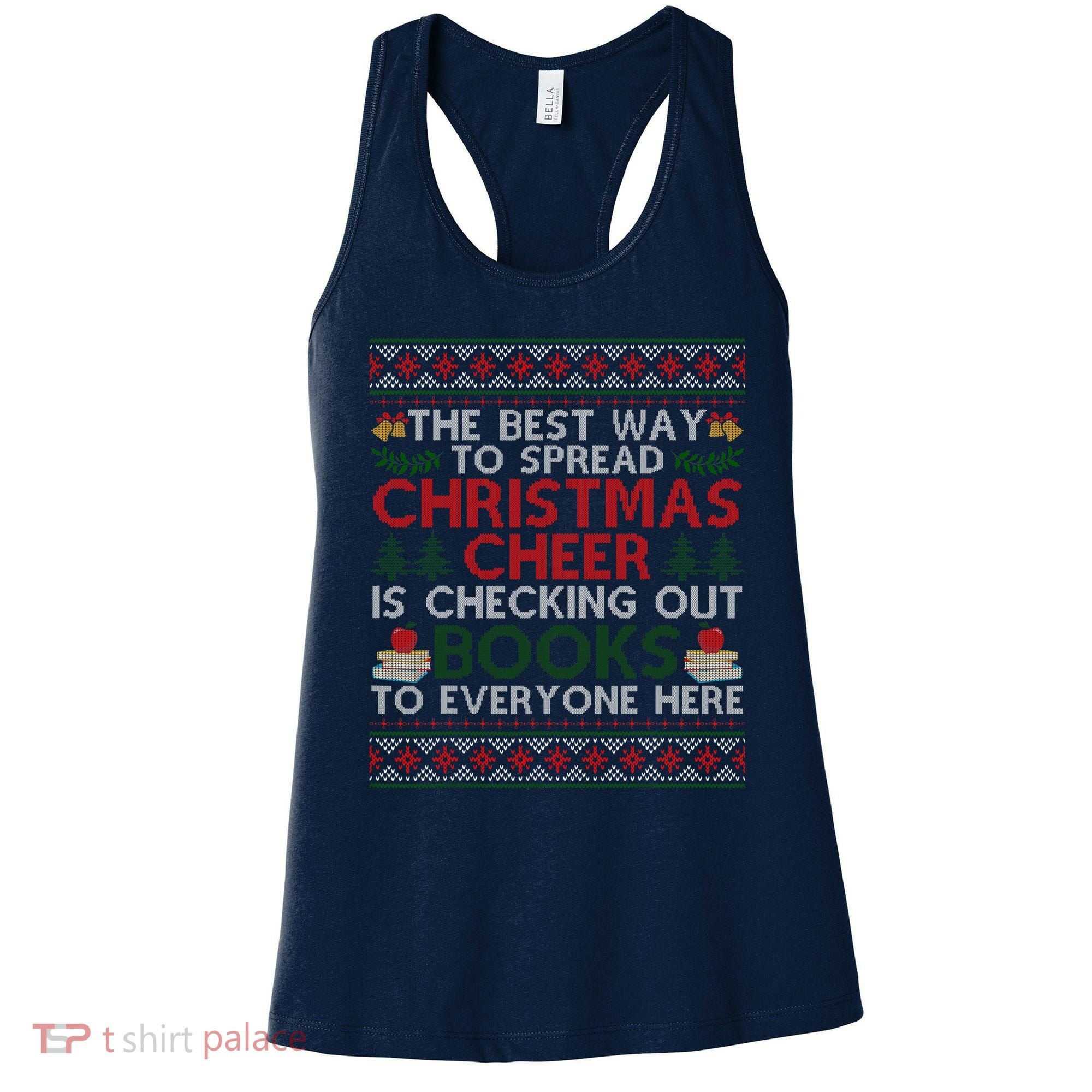 Funny Holiday Librarian Christmas Cheer Ugly Sweater Women's Tank Top