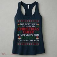 Funny Holiday Librarian Christmas Cheer Ugly Sweater Women's Tank Top thumb 3