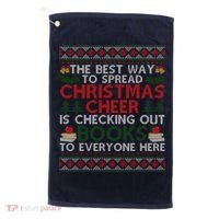 Funny Holiday Librarian Christmas Cheer Ugly Sweater Golf Towel thumb 0